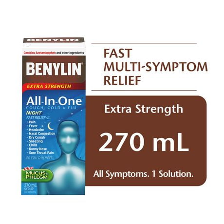 Benylin Extra Strength All-In-One Cough, Cold & Flu Relief Syrup, 270 ...