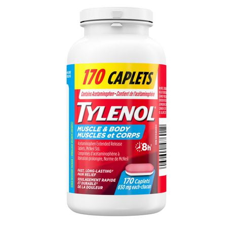 Tylenol Muscle & Body - Relieves aches and pains due to sprains and strains - Acetaminophen 650 mg - 8 Hour Relief, Fast Acting - Bi-Layer Caplets, Value Pack, 170 caplets