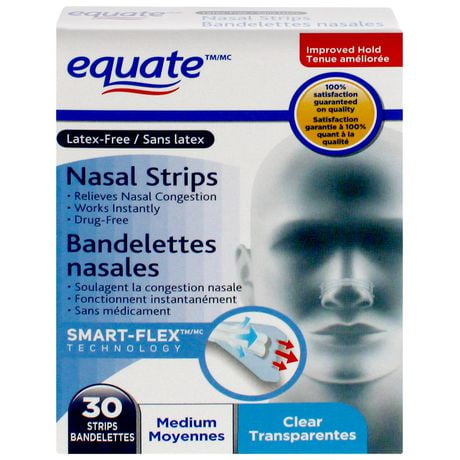 Equate Bandelettes nasales 30 bandelettes moyennes transparentes