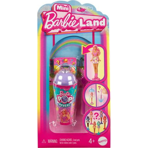 Poupées ​Pop Reveal Mini BarbieLand Barbie, poupée Mini de 3,81 cm (1,5 po) avec révélation surprise et élément de jeu sensoriel (les styles peuvent varier) Âges 4+