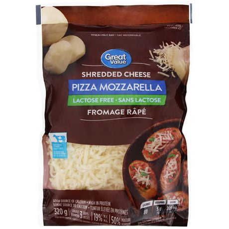 Fromage râpé pizza mozzarella sans lactose Great Value 320g