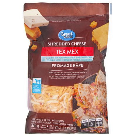 Great Value Light Tex Mex Shredded Cheese, 320 g