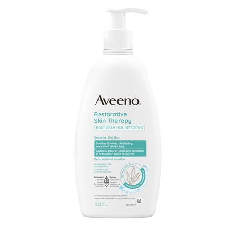 Aveeno Restorative Skin Therapy Body Wash, Itchy Dry Skin Cleanser, Aloe Vera, Oat, Vitamin B5, Fragrance-Free