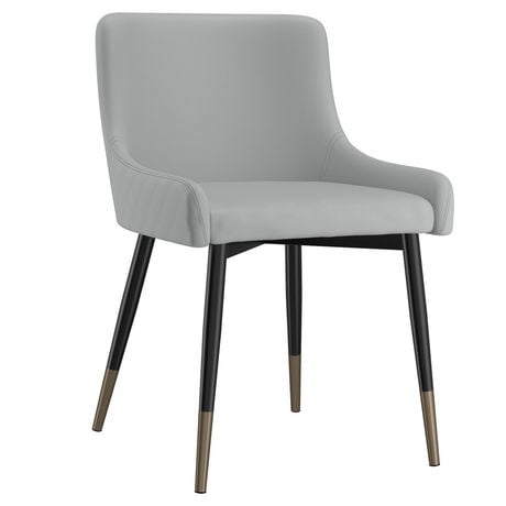 Set of 2 Modern Faux Leather and Metal Side Chair in Light Grey