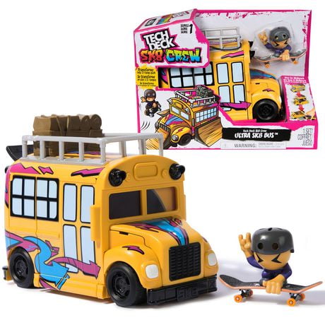 Tech Deck Sk8 Crew 2-in-1 Transforming Ultra Sk8 Bus & Storage with Fingerboard & Figure, Collectible Mini Skateboards, Kids Toys for Ages 5 and up, Sk8 Crew 2-in-1