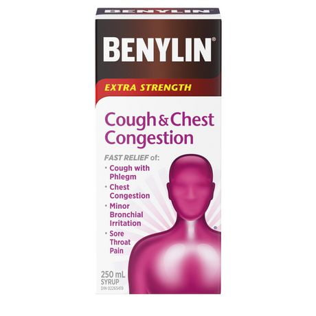 Benylin Extra-puissant, Toux et congestion bronchique, soulage les symptômes de toux et de congestion bronchique, sirop 250 ml
