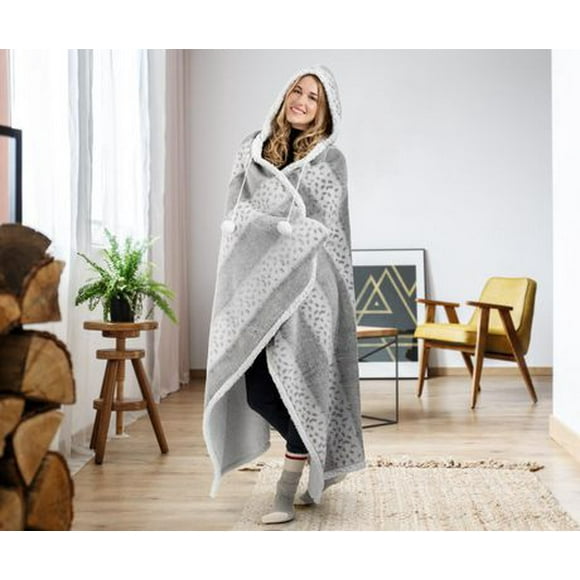 Safdie & Co. Hoodzy Blanket Faux Fur Grey