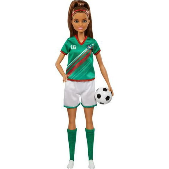 Barbie Soccer Doll, Brunette, #16 Uniform, Soccer Ball, Cleats, Socks, 3 & Up, Ages 3Y+