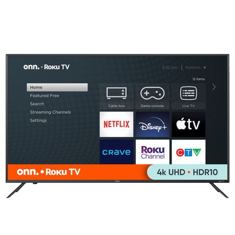 onn. 50" 4K UHD HDR Roku Smart TV (Model 100012585-CA-Black), 4K, 3 HDMI, 60 Hz
