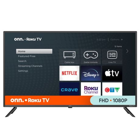 onn. 40" 1080p FHD Roku Smart TV (100058007-CA), 3 HDMI, 1 USB, 60 Hz