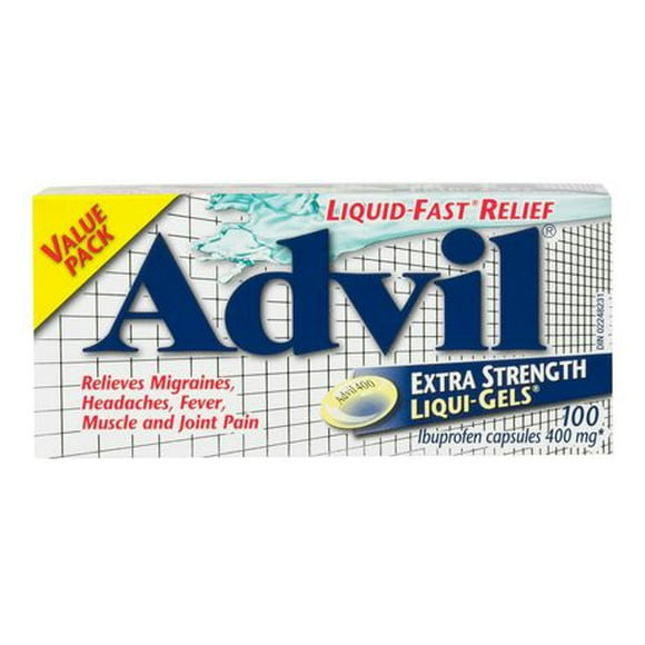 Advil, Extra-fort, pour soulager les maux de tête, les migraines et la douleur, 400 mg d’ibuprofène, flacon de 100 Flacon de 100