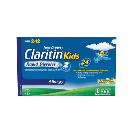 Claritin Kids Rapid Dissolve Allergy Medicine - 24 Hour Non-Drowsy Kids Allergy Medication, Antihistamines For Kids, Fast Allergy Relief Of Itchy, Watery, Red Eyes, Sneezing, Runny Nose, 10 Rapid Dissolve Tablets