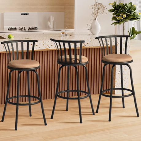 Homycasa Set of 3 Swivel Barstools Stool Chairs with Metal Mid Back Upholstery Seat for Pub Bar Counter Kitchen Islands