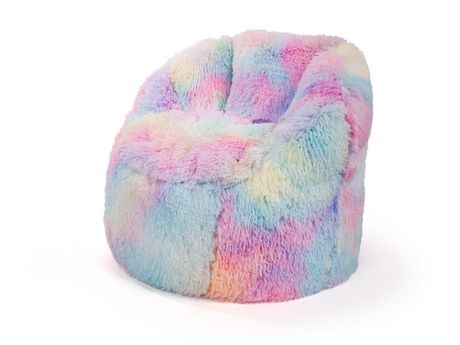 Lounge Co Rainbow Faux Fur Bean Bag, Rainbow Tie Dye Bean Bag Chair
