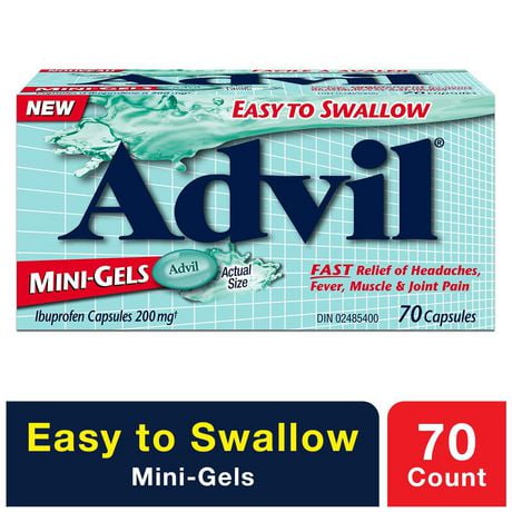 Advil Mini-Gels (70 Count), 200 mg ibuprofen, Temporary Pain Reliever / Fever Reducer, 70 count