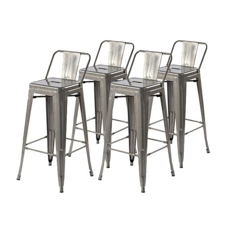 Homycasa Industrial 29 Metal Bar Stools Low Back Set Of 4 Silver   6000206978412 