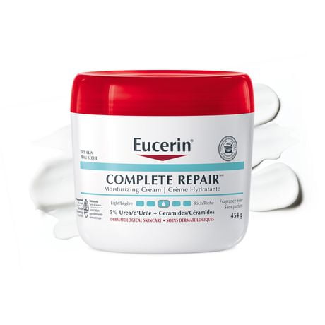 Crème quotidienne Eucerin Complete Repair Crème Visage et Corps avec 5% d’Urée et ceramides, Sans fragrance Peau sèche à très sèche