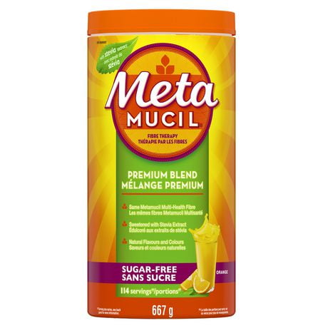 Supplément de poudre de fibres de psyllium mélange premium Metamucil, sans sucre avec stévia, arôme naturel d’orange 114 portions (656 g)