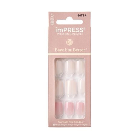 KISS Bare but Better Effortless Finish - Fake Nail, 30 Count, Short