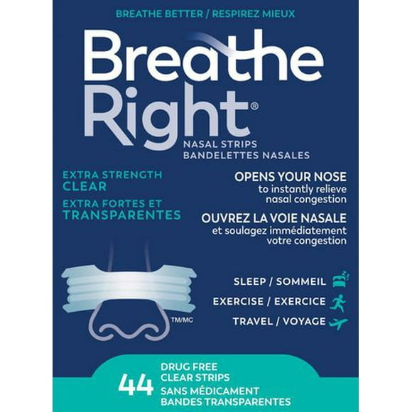 Breathe Right Bandelettes Nasales Extra Fortes et Transparentes 44 Bandes Transparentes