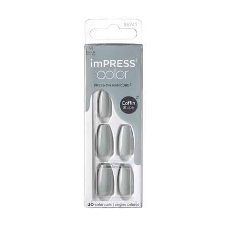 KISS ImPRESS Color - Going Green - Fake Nails, 30 Count,Coffin Shape ...
