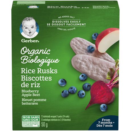 Gerber Organic Rice Rusks Blueberry Apple Beet Baby Snacks 24 Rusks 50 G Walmart Canada