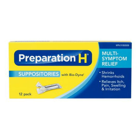 Preparation H Multi-Symptom Hemorrhoid Treatment Suppositories with Bio-Dyne, 12-Count
