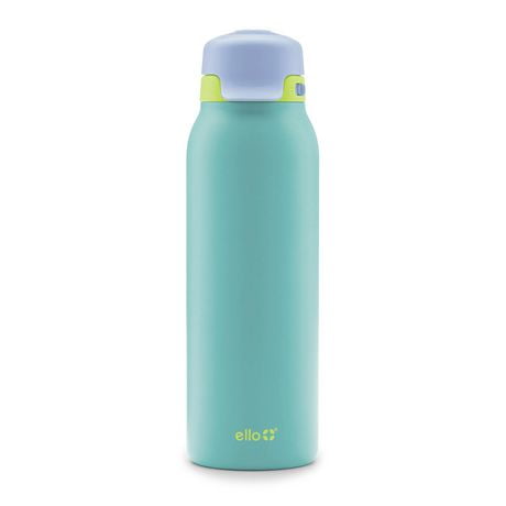 Ello Flip & Fill 32 oz Stainless Steel Water Bottle with Flip-Top Lid and Straw, Lime