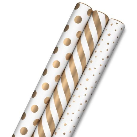 Hallmark Gold and White Wrapping Paper Roll Bundle with Cut Lines on ...