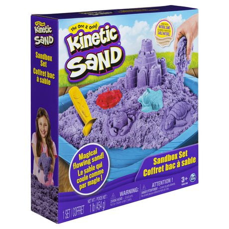 Kinetic Sand, Sandbox Playset with 1lb of Purple Kinetic Sand and 3 ...