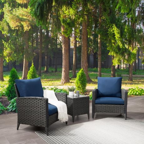 CorLiving Parkview Wide Rattan Wicker Patio Chair Set With End Table   6000199982259 