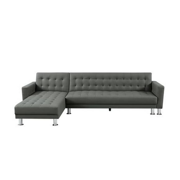 Velago ATTALENS Sectional Faux Leather Sleeper Sofa, Grey