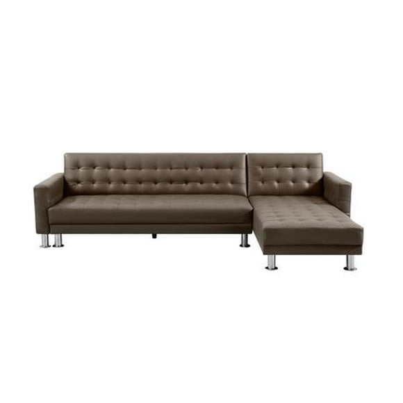 Velago ATTALENS Sectional Faux Leather Sleeper Sofa, Brown