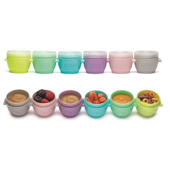 melii Click & Go Pods Baby Food Freezer Storage Containers & Snack Containers - Set of 6, 2oz, 6 multicolored 2oz containers