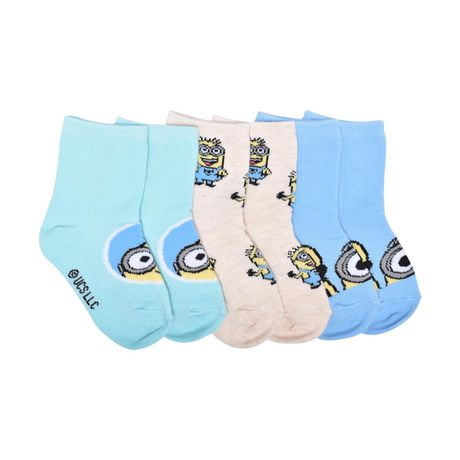 Minions 3 pack Crew Socks, Minions 3 pack Crew Socks sizes 5-8