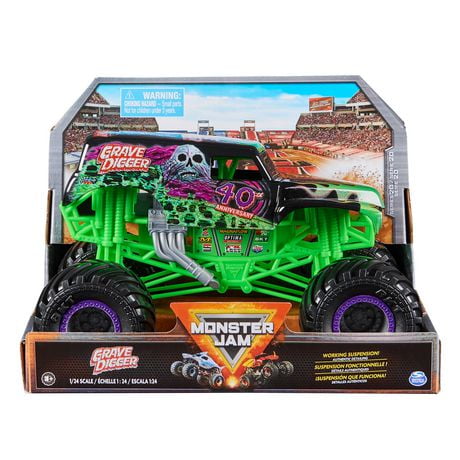 Monster Jam, Monster truck Grave Digger officiel, véhicule en métal moulé à collectionner, échelle 1:24, jouets pour garçons à partir de 3 ans
