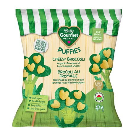 Baby Gourmet Organic Puffies Cheesy Broccoli, Organic Quinoa & Lentil puff Snacks - 42 g