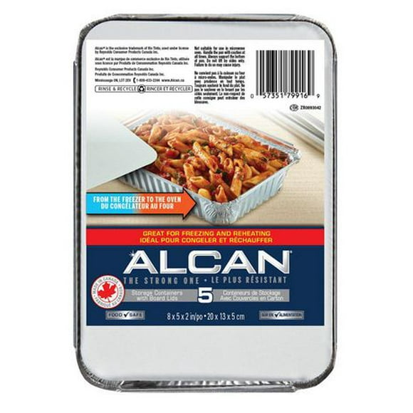 Contenants de conservation avec couvercles en carton, Plats à cuisson en aluminium ALCANMD Essentials, 5 unités Plats à cuisson en alumin. av/couvercles ALCAN 5un