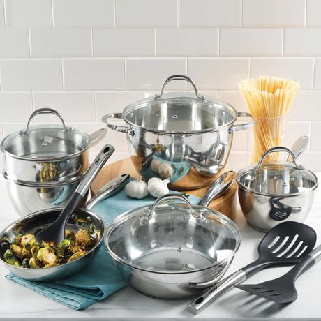 "Oster Ridgewell 13-Piece Stainless Steel Belly Shape Cookware Set<br>"