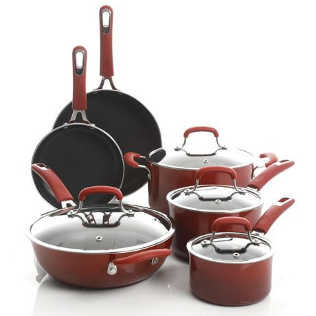 "Kenmore Elite Andover 10-Piece Nonstick Cookware Set, Gradient Red<br>"