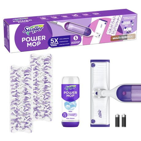 Swiffer PowerMop Multi-Surface Mop Kit for Floor Cleaning, Fresh Scent, Mopping Kit Includes PowerMop, 2 Mopping Pad Refills, 1 Floor Cleaning Solution with Fresh Scent and 2 batteries, 1KIT