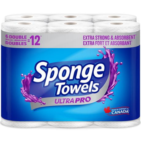 SpongeTowels UltraPRO Ultra Strong & Absorbent Paper Towel, Choose-A-Size® Sheets, 6 Double Rolls = 12 Regular Rolls, 6 Double Rolls = 12 Rolls