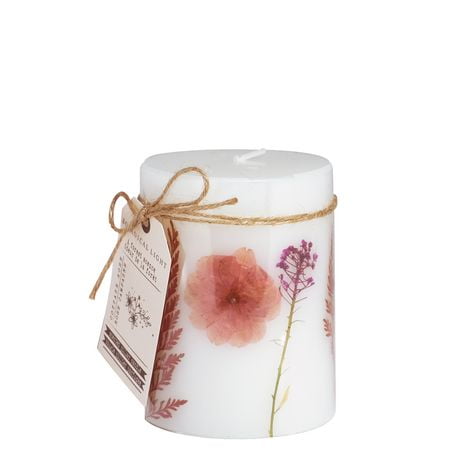 Botanical Light 14.1oz Cottage Rose Scented Pillar Candle, · 14.1oz<br>· 400g<br>· pack # 1