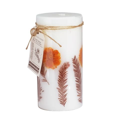 Botanical Light 21.2oz Pumpkin & Marigold Scented Pillar Candle, · 21.2oz<br>· 600g<br>· pack # 1