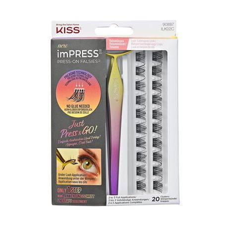 KISS ImPRESS Press-On Falsies Eyelashes, Voluminous, 20 Clusters, ImPRESS Press-On