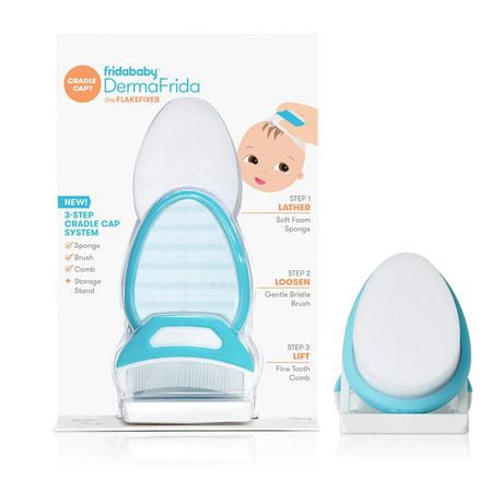 Fridababy Frida Baby - Dermafrida The Flakefixer - 3-Step Cradle Cap System, Baby Sponge, Brush, Comb & Storage Stand