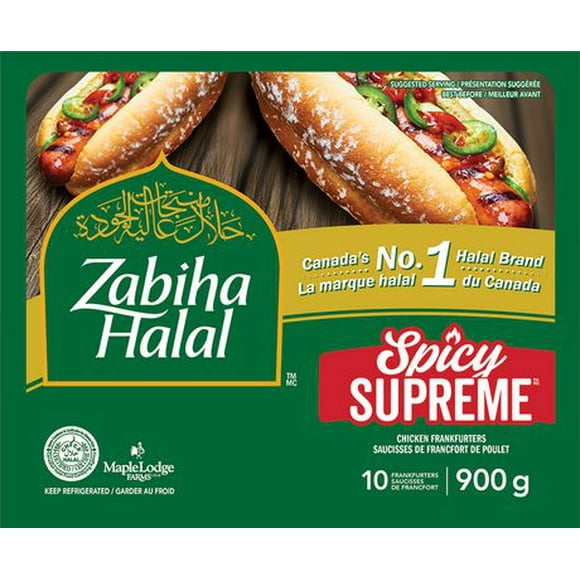 ZABIHA HALAL SPICY SUPREME SAUCISSES DE FRANCFORT DE POULET Certifié Halal (CHFCA)
