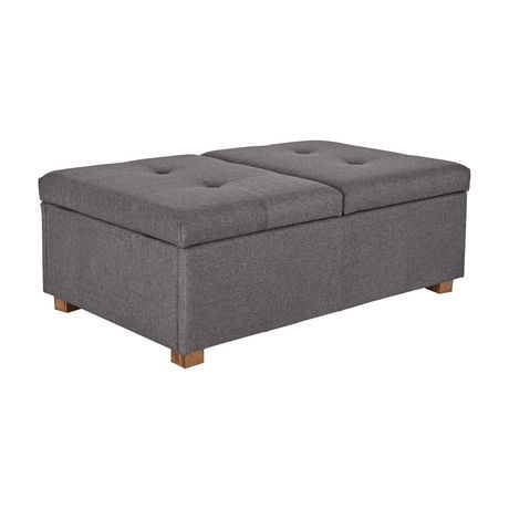 CorLiving Yves Large Fabric Rectangle Ottoman with Double Storage - Versatile Ottoman for Living Room - Upholstered Double Storage Ottoman - Ideal Storage Ottomans for Living Rooms