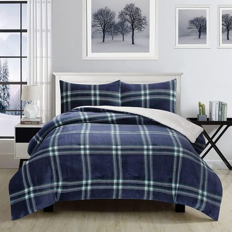 3 Pieces Flannel Sherpa Reversible Comforter Set | Walmart Canada