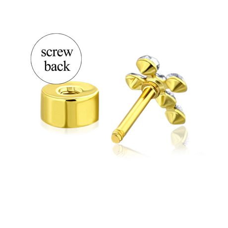 Cross Stud Earrings In 925K Sterling Silver And 14K Gold Plated
